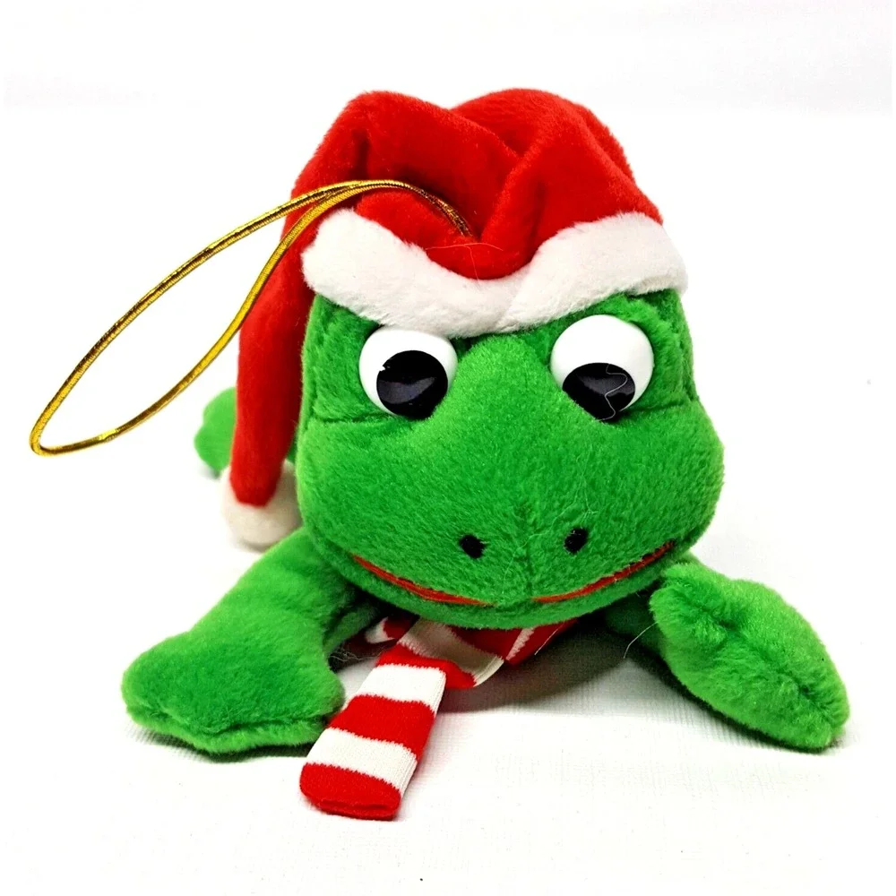 Christmas Plush Frog In Santa Hat & Scarf 7